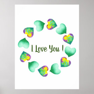 Affiche Aquarelle romantique Cute Vert Saint Valentin