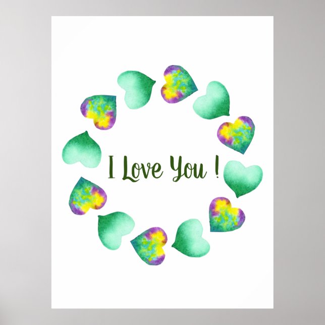 Affiche Aquarelle romantique Cute Vert Saint Valentin (Devant)