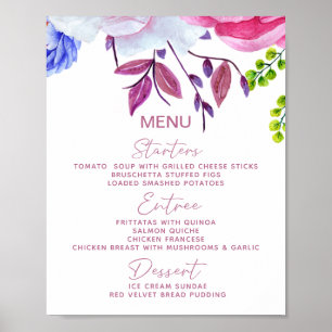 Affiche Aquarelle Romantique Floral Mariage Menu Panneau T