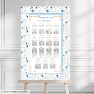 Affiche Aquarelle romantique Pastel Bleu Plat d'Or