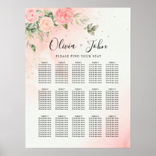 Affiche Aquarelle romantique rose Mariage rose Floral