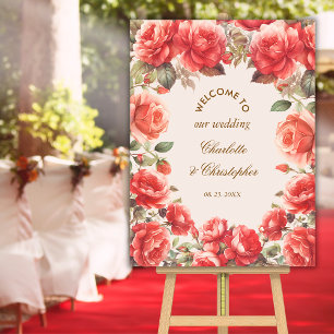 Affiche Aquarelle romantique Roses rouges Mariage Bienvenu