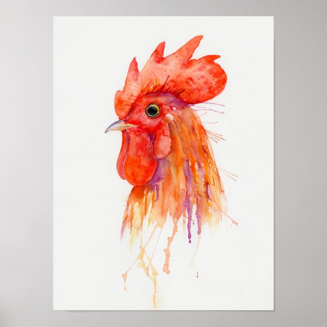 Affiche Aquarelle Rooster Portrait Golden Roster (Devant)