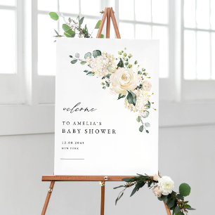 Affiche Aquarelle Rose blanche et Baby shower Hydrangea