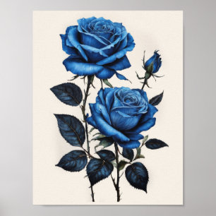 Affiche Aquarelle Rose bleue