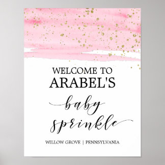 Affiche Aquarelle rose Blush & Gold Baby Sprinkl Bienvenue