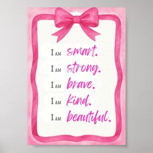 Affiche Aquarelle rose Bow Affirmation murale Art 5x7