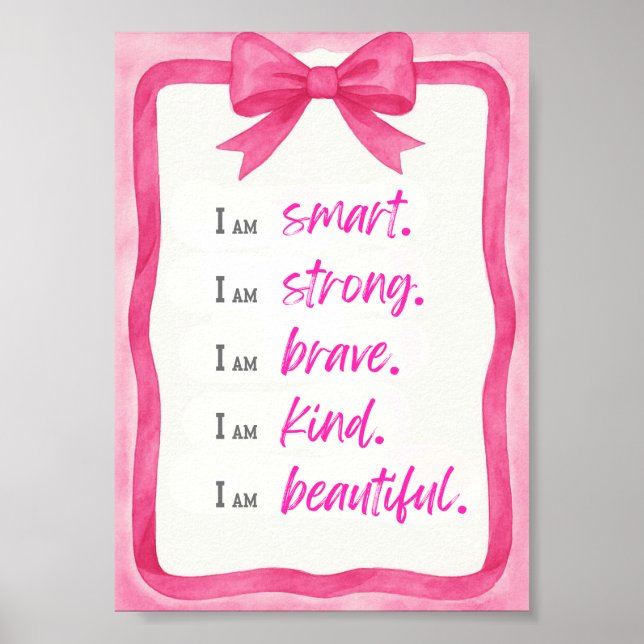Affiche Aquarelle rose Bow Affirmation murale Art 5x7 (Devant)