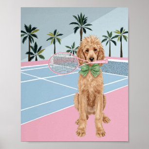 Affiche Aquarelle rose caniche de tennis