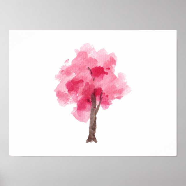 Affiche Aquarelle rose cerisier en fleurs (Devant)
