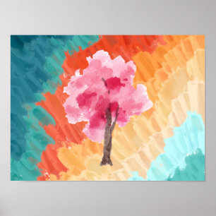 Affiche Aquarelle rose cerisier en fleurs