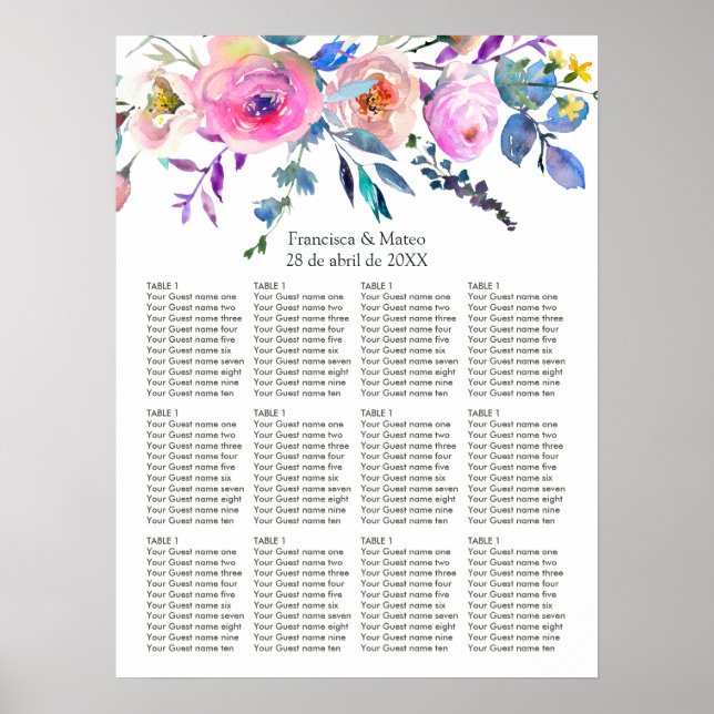 Affiche Aquarelle rose-chaud Mariage floral (Devant)