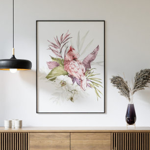 Affiche Aquarelle rose Cockatoo Parrot