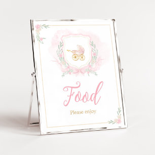 Affiche Aquarelle rose Crest Baby shower alimentaire