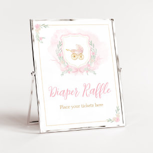 Affiche Aquarelle rose Crest Baby shower Déchets Raffin