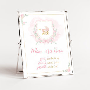 Affiche Aquarelle rose Crest Baby shower Maman Osa Bar