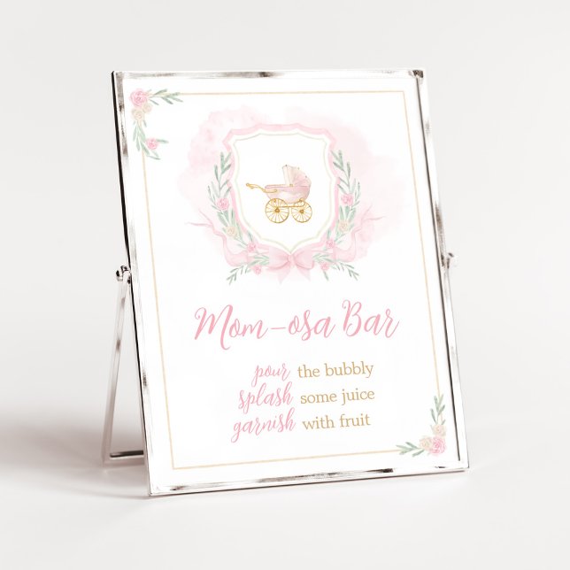 Affiche Aquarelle rose Crest Baby shower Maman Osa Bar (Blue Floral Pampas Grass Elephant Baby Shower Mom Osa Bar Sign)