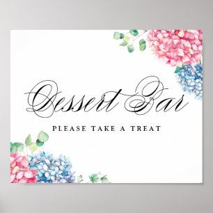 Affiche Aquarelle Rose et Bleu Hydrangeas Dessert Bar