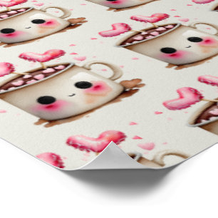 Affiche Aquarelle rose et crème mignonne Motif de cacao ch