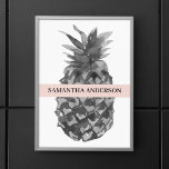 Affiche Aquarelle rose et gris ananas | Votre nom<br><div class="desc">Aquarelle rose et gris ananas | Votre nom</div>