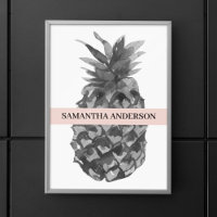 Aquarelle rose et gris ananas | Votre nom