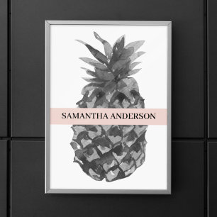 Affiche Aquarelle rose et gris ananas   Votre nom