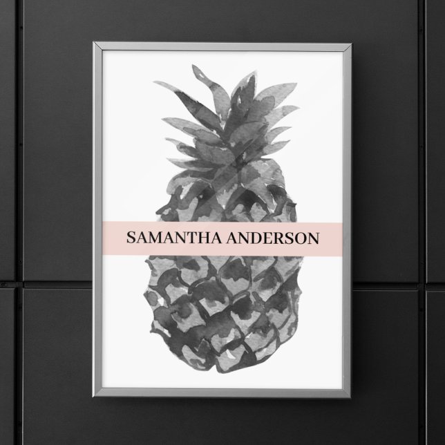 Affiche Aquarelle rose et gris ananas | Votre nom (Créateur téléchargé)