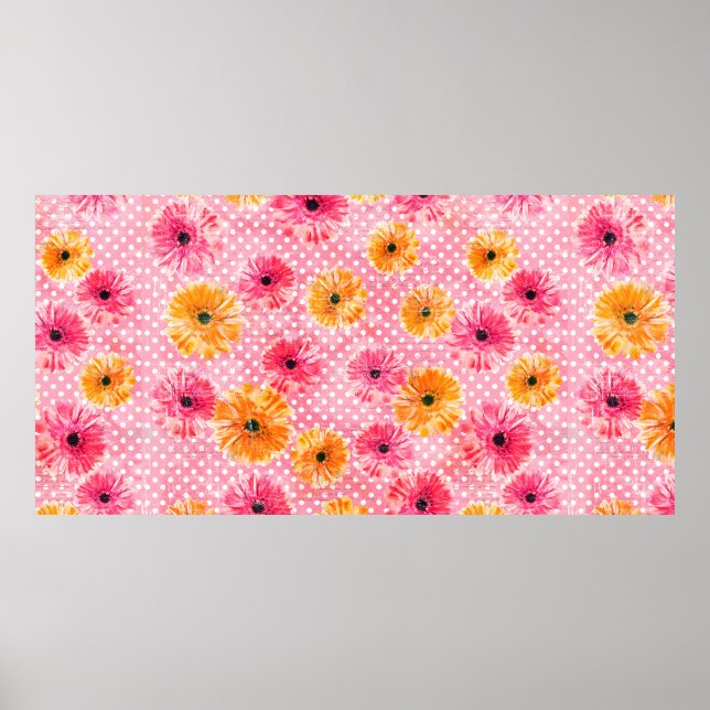 Affiche Aquarelle rose et jaune gerbera fleurs motif (Devant)