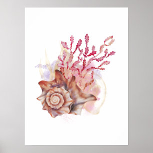 Affiche Aquarelle rose et or Coquillage moderne Art mur