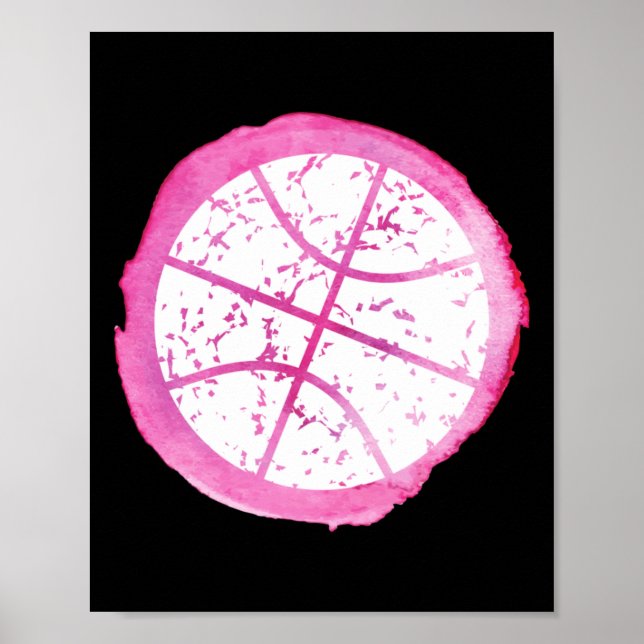 Affiche Aquarelle rose fille de basket (Devant)