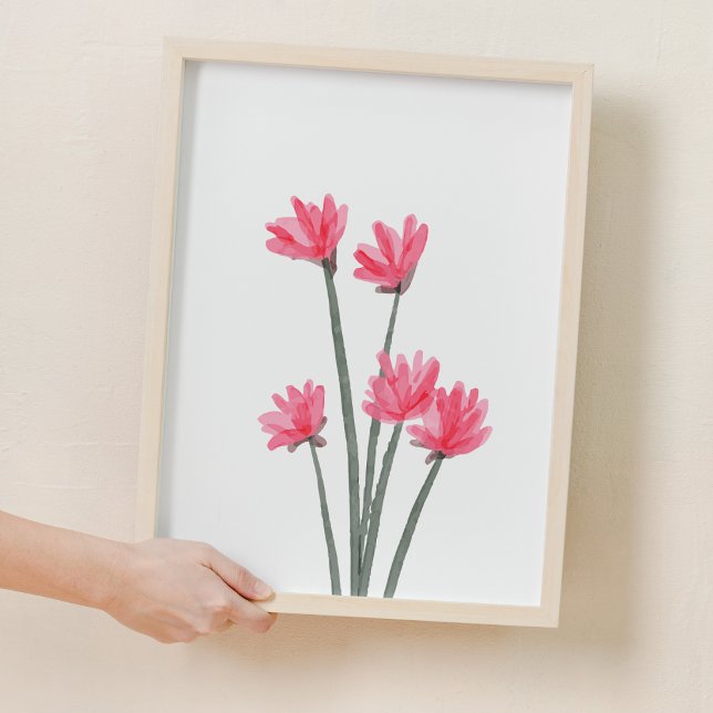 Affiche Aquarelle rose Fleur Pépinière Décor De La Salle (Pink Watercolor Flower Nursery Room Decor)