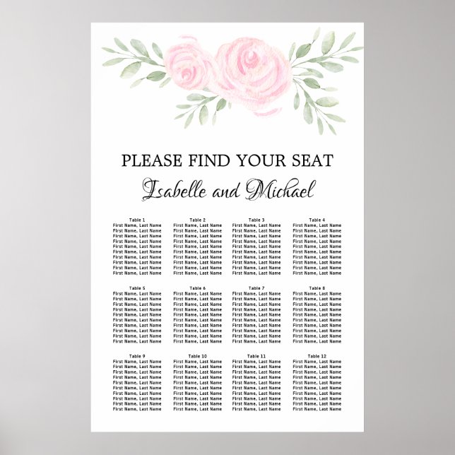 Affiche Aquarelle rose Floral 12 tables (Devant)