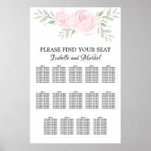 Affiche Aquarelle rose Floral 14 tables