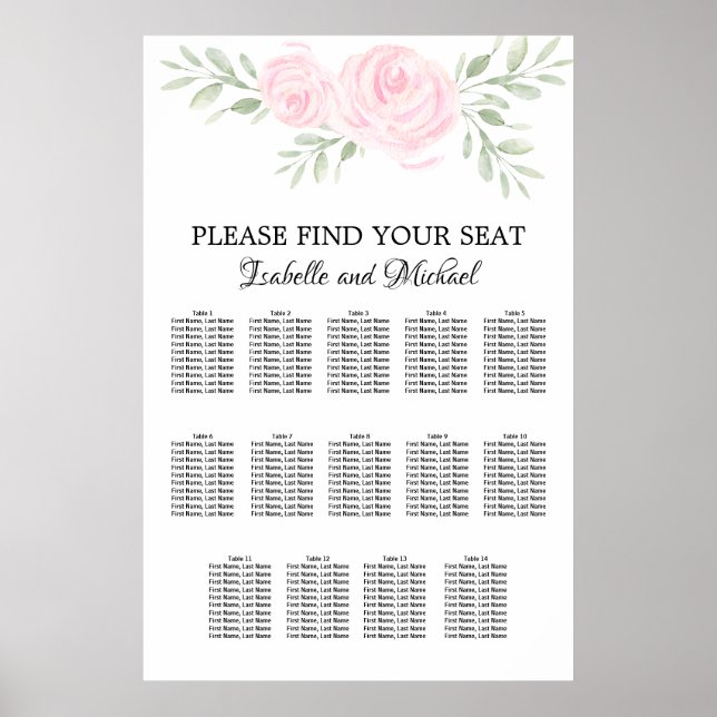 Affiche Aquarelle rose Floral 14 tables (Devant)