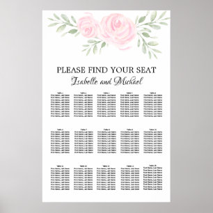 Affiche Aquarelle rose Floral 15 tables