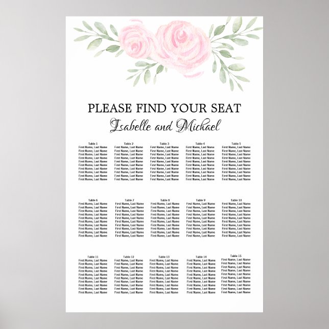 Affiche Aquarelle rose Floral 15 tables (Devant)