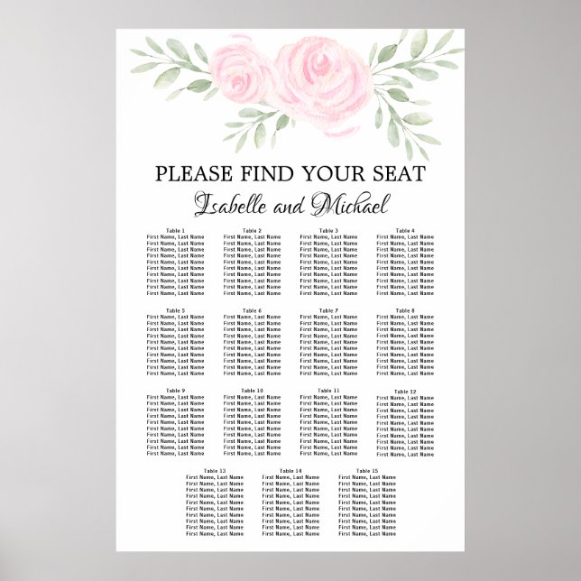 Affiche Aquarelle rose Floral 15 tables (Devant)