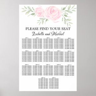 Affiche Aquarelle rose Floral 17 tables