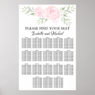Affiche Aquarelle rose Floral 18 tables