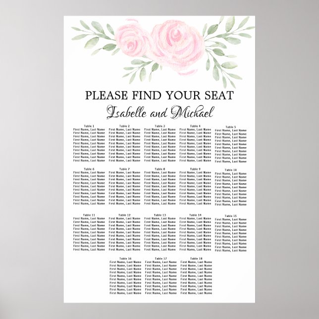 Affiche Aquarelle rose Floral 18 tables (Devant)