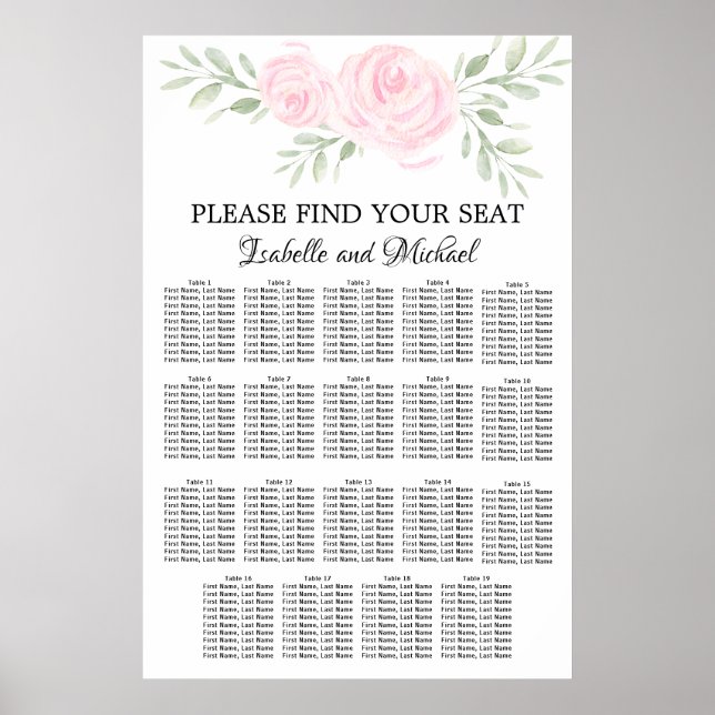 Affiche Aquarelle rose Floral 19 tables (Devant)