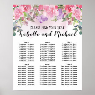 Affiche Aquarelle rose Floral 6 tables