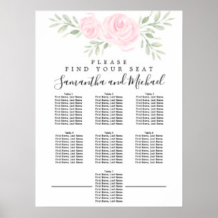 Affiche Aquarelle rose Floral 7 tables