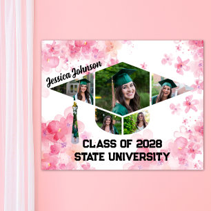 Affiche Aquarelle rose Floral Graduation Photo Collage