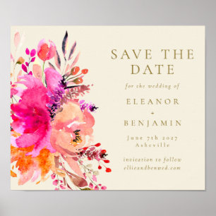 Affiche Aquarelle rose Floral Mariage élégant Enregistrer 