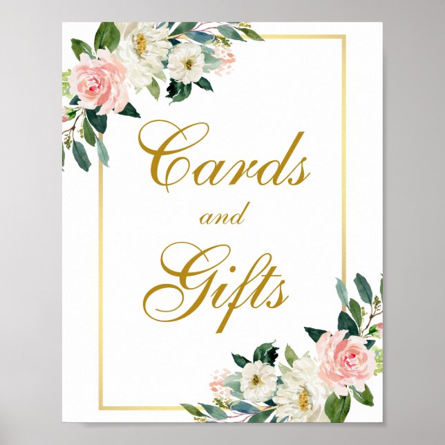 Affiche Aquarelle rose Floral Or Cartes de mariage Cadeaux (Devant)