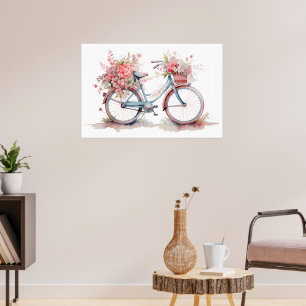 Affiche Aquarelle rose floral Vélo