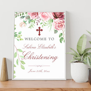 Affiche Aquarelle Rose Jardin Christening Panneau de bienv