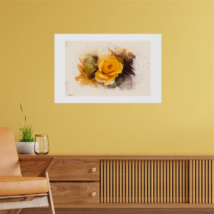 Affiche Aquarelle rose jaune simple