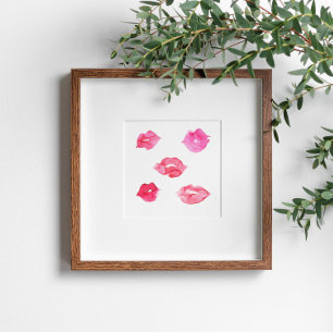 Affiche Aquarelle rose lèvres maquillage marque